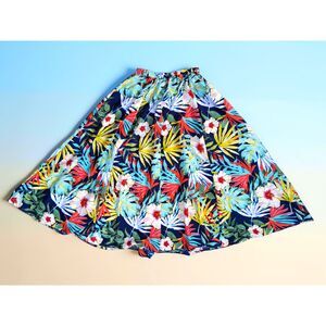 FALLING FLOWER Size Small Floral Tropical Hibiscus Bright A-Line Skirt